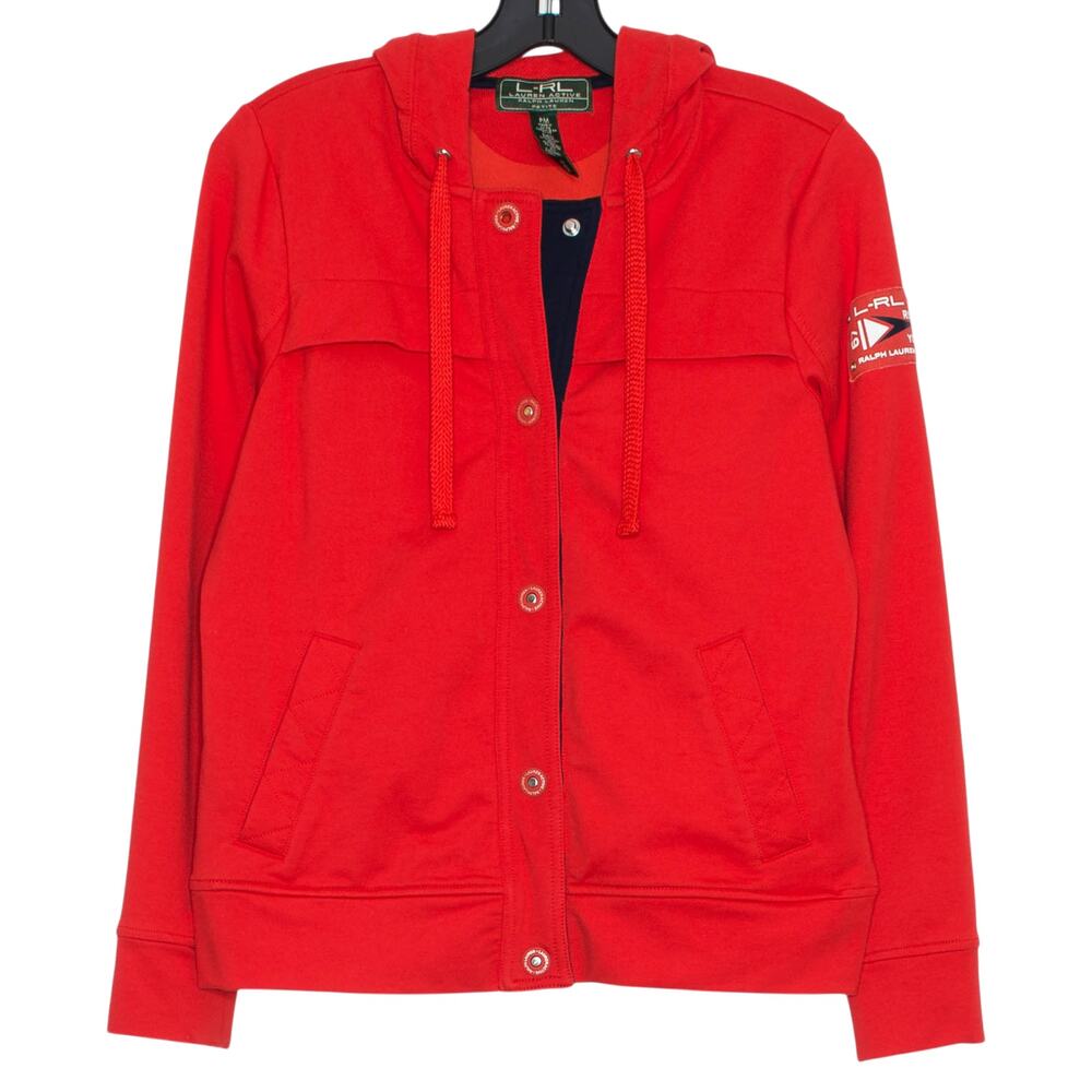NEW Lauren Ralph Lauren Jacket Hooded Snap Red PM Nautical Sailing Coastal Y2K